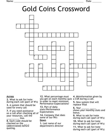 Click the answer to find similar crossword clues. . Old gold coin crossword clue
